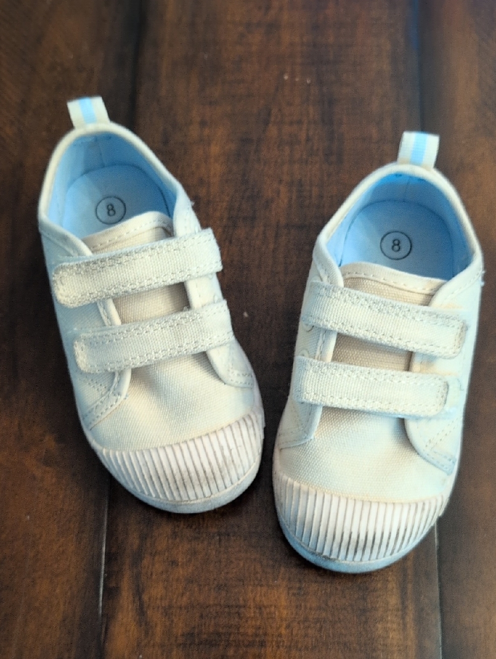 Kids Canvas Hook & Loop Sneakers in Light Cream Size 8 Toddler